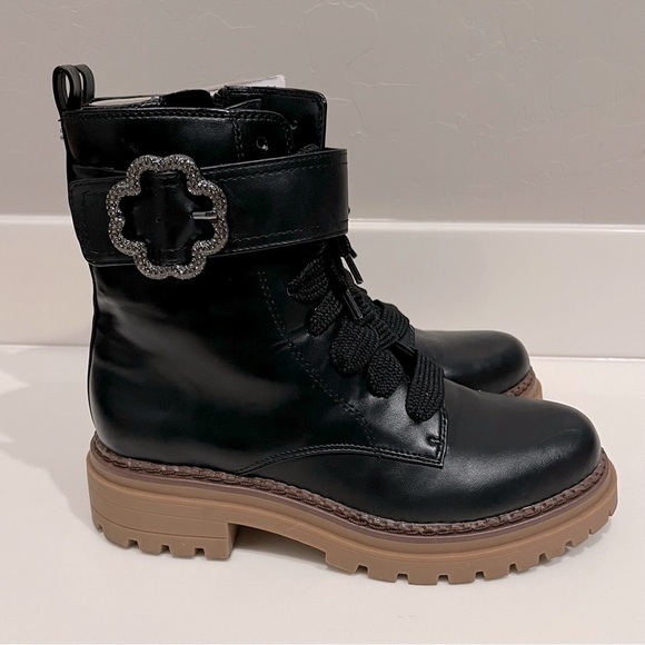 NEW Sam & Libby Vegan Leather Combat boots, lace up/Zipper, black, size 8.5 US - Picture 2 of 9
